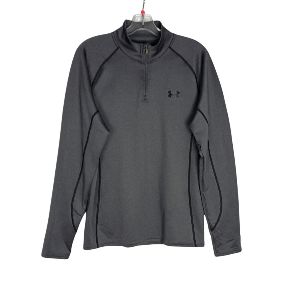 Under Armour Cold Gear Mens 1/4 Zip Pullover Sweater Gray LG Logo Athleisure